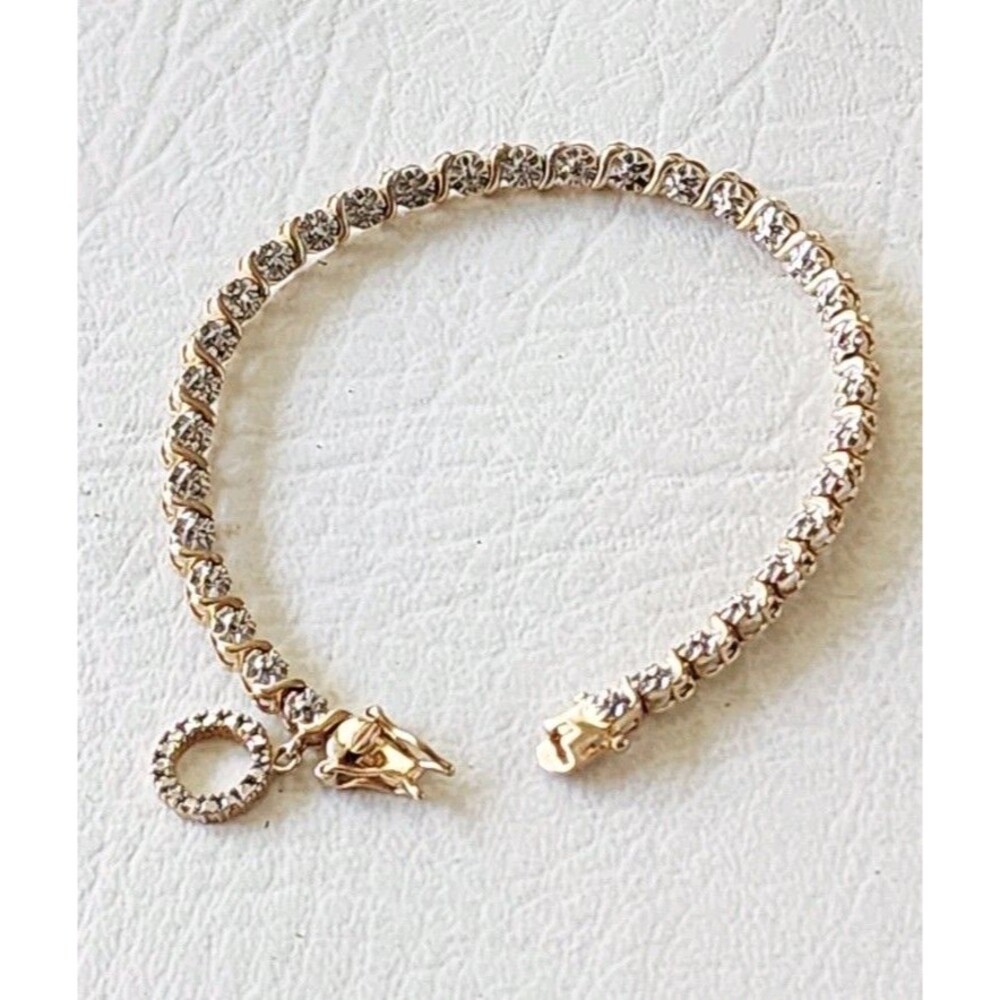 Ross Simons 925 Sterling Vermeil Lab Diamond Tennis Circle Charm Bracelet 7.5"